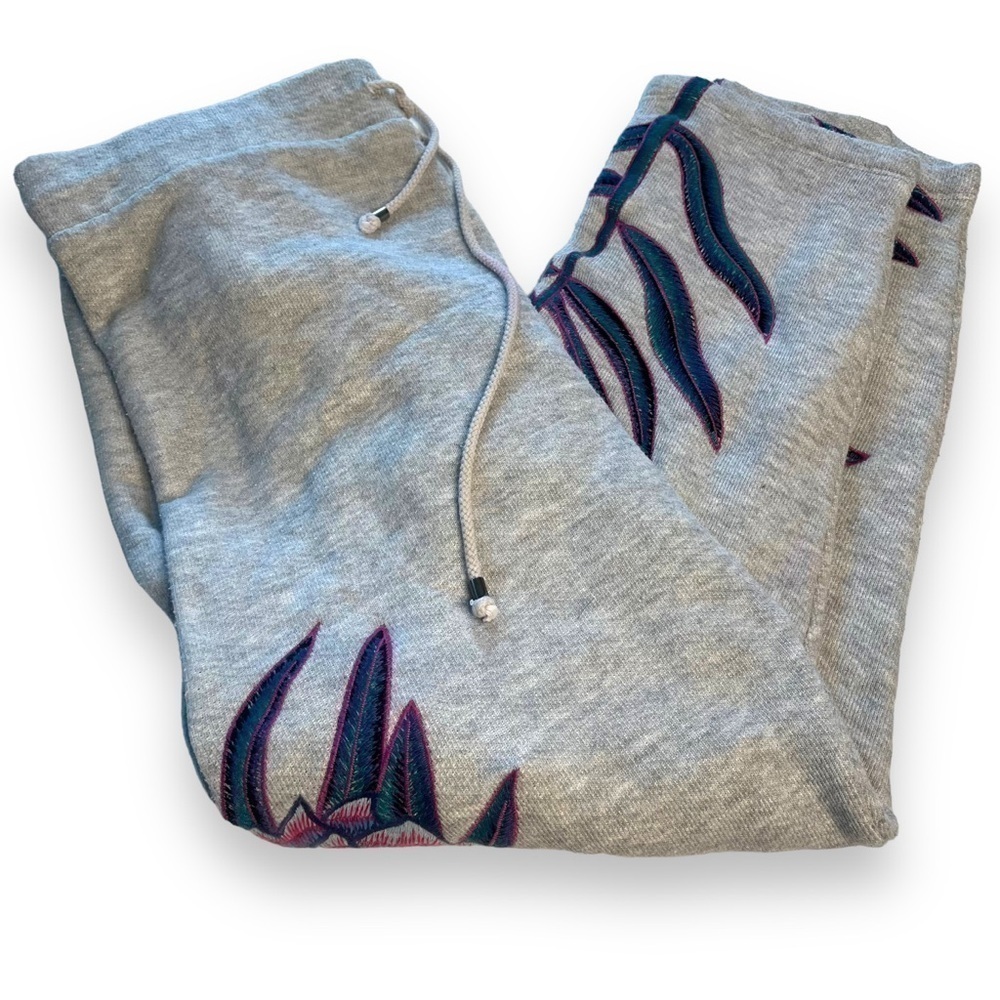Mara Hoffman Sweatpants FLAWED Size Medium Gray Floral Embroidered Loungewear